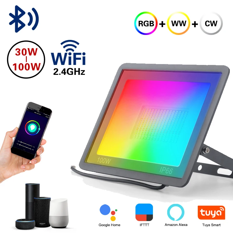 

WIFI LED Smart FLood Lights Tuya Smart Life Dimmable Voice Control Bluetooth Stage Light Led Outdoor Lamp Google Assistant