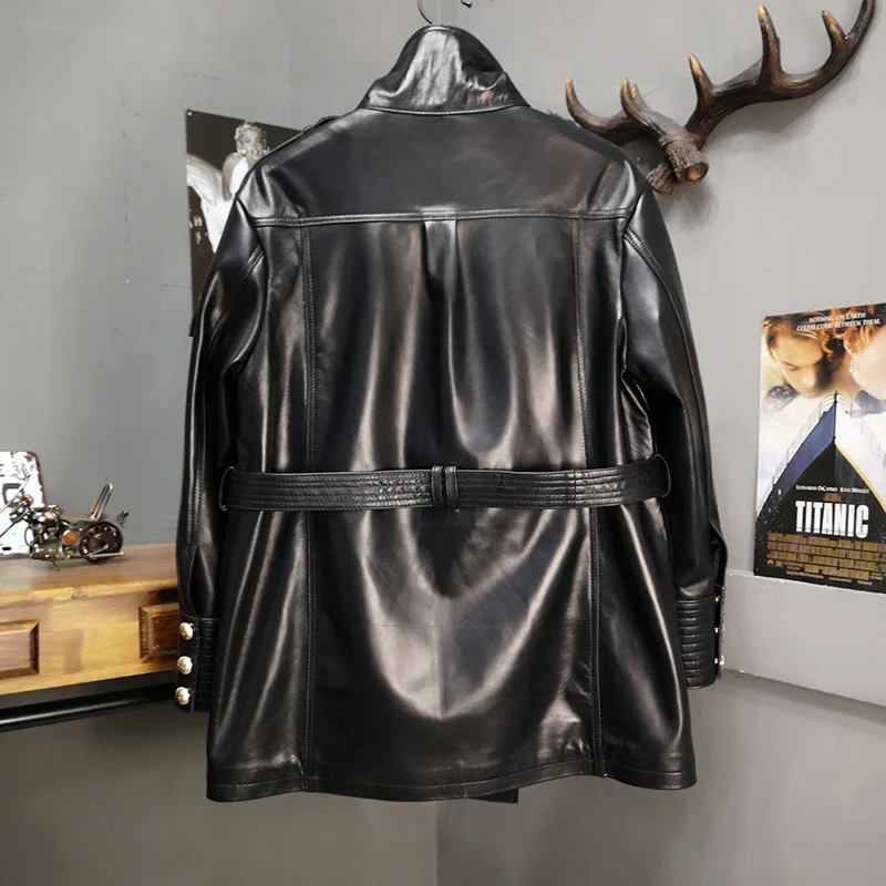 Classic Vintage Genuine Leather Coat Women's Real Sheepskin Motorcycle Windbreaker Jacket Fashion Famous Brand Design Coats Tops