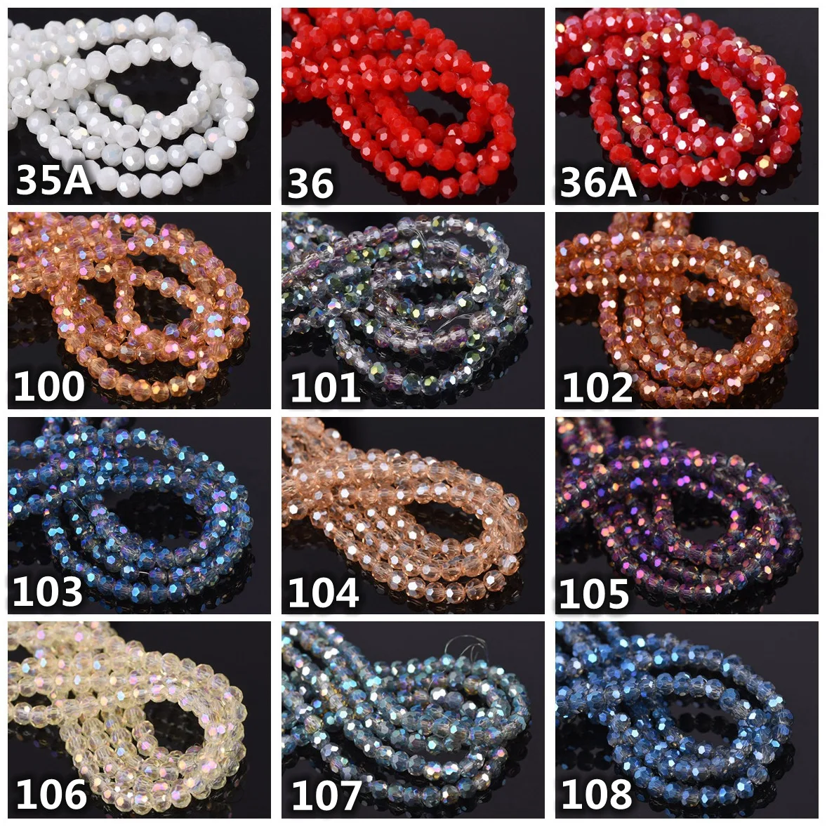 3mm 4mm 6mm 8mm Round Shape 32 Facets Cut Ball Plated Colors Faceted Crystal Glass Loose Spacer Beads Lot For Jewelry Making DIY