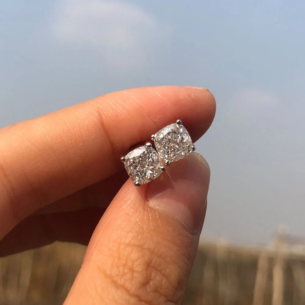 KNRIQUEN 100% 925 Silver Sparking 6*6 MM Simulate Moissanite Diamond Wedding Engagement Ear Stud Earrings Fine Jewelry Wholesale