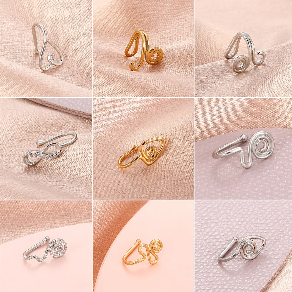 Fake Nose Ring Clip On Nose Ring Cuff Non Piercing Nose Ring U-Shaped Wire Spiral Fake Piercing Nose Clip Cuff Jewelry Bijoux