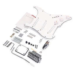 White Electric Guitar Tremolo Bridge System with 11 Holes Pickguard SSS Pickup, Back Plate, 1/4inch Jack Socket