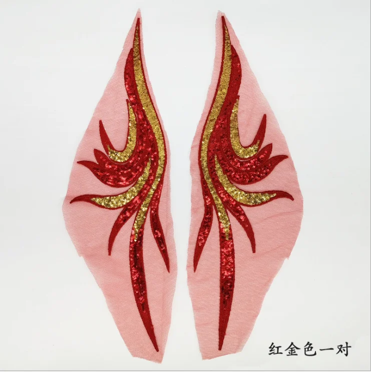 2 Pcs Sequined Embroidery Patches Lace Trims Appliques For Dress Peacock Diy Sewing Apparel Trims 50CM*14CM