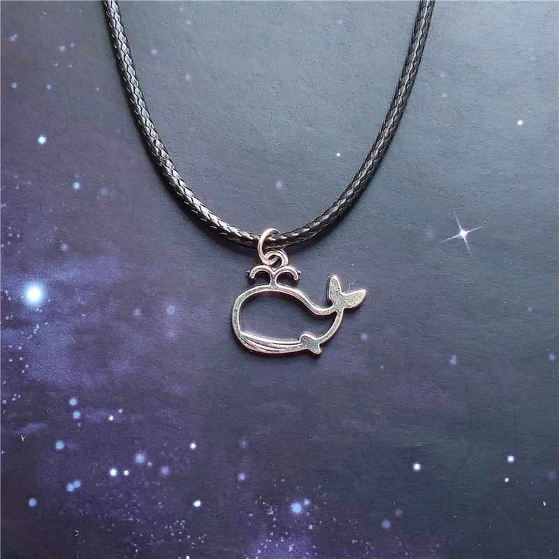 Whale Choker Necklace, Black Leather Choker, Cute Whale Charm  Pendant, Lovely Animal Pendant Necklace for Woman Man