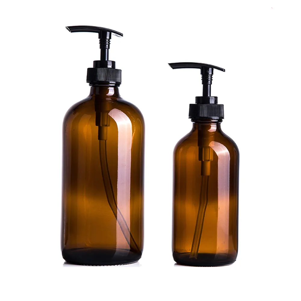 

240ml 480ml Soap Dispenser Kitchen Detergent Liquid Empty Refill Bottle Bathroom Brown Glass Hand Washing Shampoo Bottles