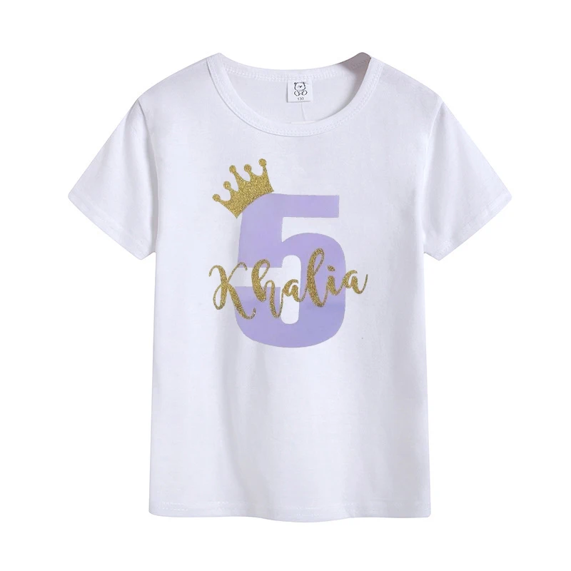 

Girl Personality Birthday Crown T-shirt Age Name Clothes Birthday Girl Shirt Children Fashion Birthday Gift Customization