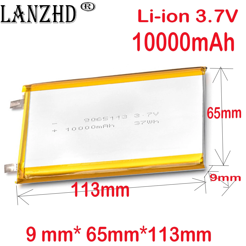 Lanzhd 1-10pcs 9065113 Real Capacity 10000mAh Li-ion 3.7V Rechargeable Battery Lithium Polymer Backup Power Bank 9*65*113