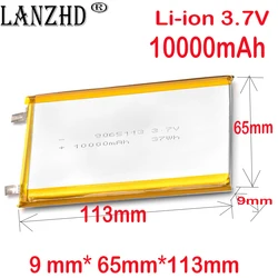 Lanzhd 1-10pcs 9065113 Real Capacity 10000mAh Li-ion 3.7V Rechargeable Battery Lithium Polymer Backup Power Bank 9*65*113