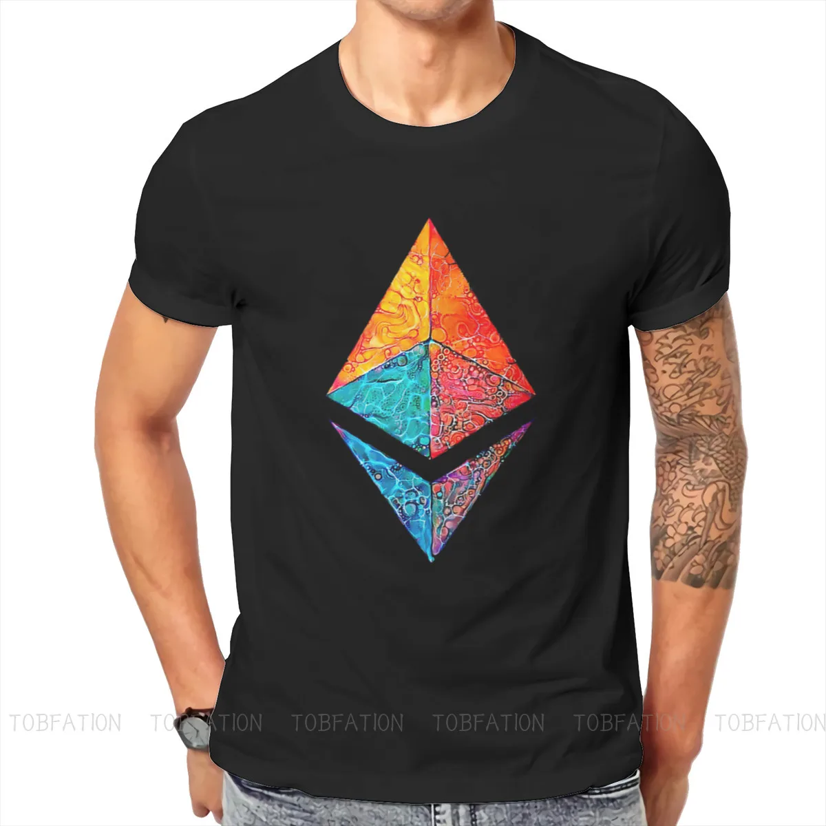 T-shirt à col rond en coton pour hommes, T-shirt Harajuku, Crypto-monnaie, Ethereum, Acide caustique, Vêtements pour hommes