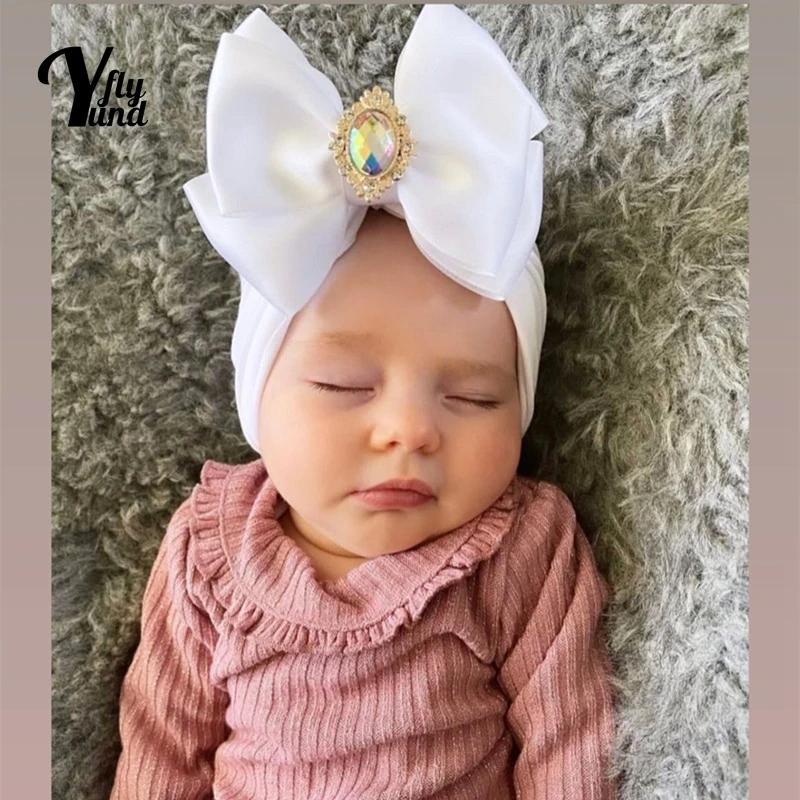 

Yundfly Solid Color Satin Bowknot Toddler Hats Soft Comfortable Cotton Infant Caps Cute Handmade Bows Headwear Baby Accessories