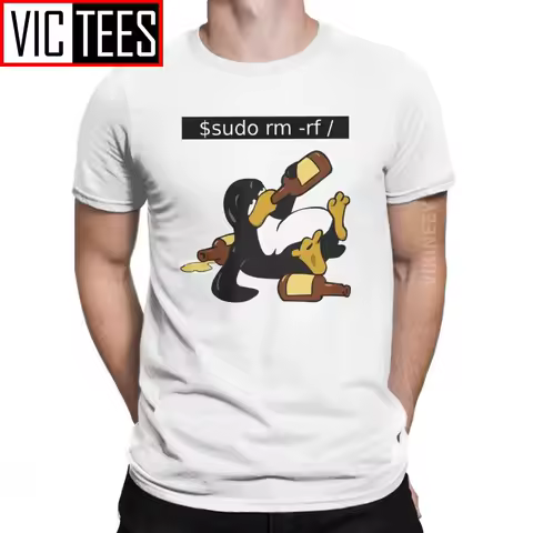 Awesome Funny Linux Command Funny Tux Tshirt for Men Homme 100 Percent Cotton Tshirt