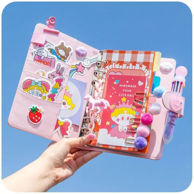 Lovely Cute Girl Heart Notebook With Accessory Set Loose Leaf Line Grid Diary Notebook Techo