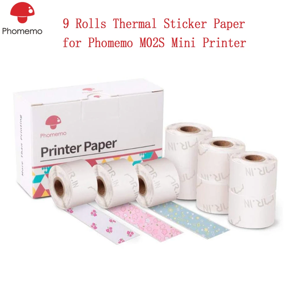 Phomemo Small Label Paper for M02S  Sticky Note Patterned Thermal Sticker for M02Pro Printer Black Character Thermal Paper Roll