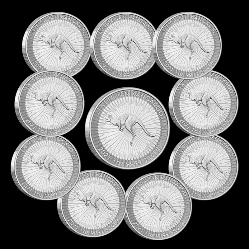 5PCs/10PCs Non-Magnetic Australia 1 OZ .999 Silver Coins Kangaroo Animal Elizabeth Troy Ounce Replica Coins Souvenir Gifts