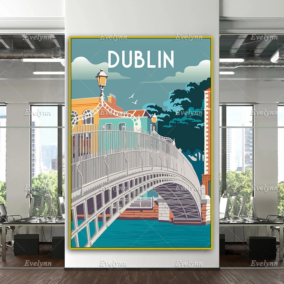 Dublin Travel Poster, Retro Dublin Print, Dublin Wall Art, Ireland Travel Poster, Ireland Travel Print Home Decor Canvas Gift