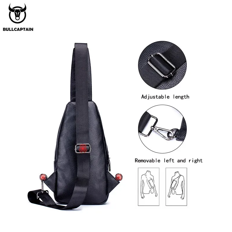 Imagem -02 - Bullcaptain Bolsa de Peito de Couro dos Homens Multi-função Bolsa de Armazenamento de Viagem dos Homens Messenger Bolsa Hardware Zipper Bolsa de Couro