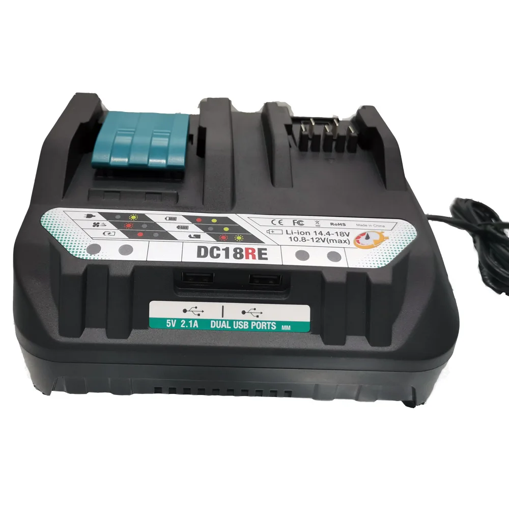 New DC18RE Li-ion Battery Charger 3A Charging Current for Makita 12V BL106 BL02 BL104 BL03  Power Tool + Two USB Port