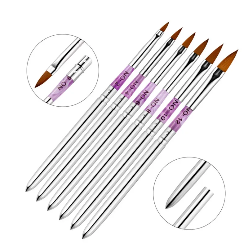 DIY Manicure Art Tool #2-12 Acrylic Drawing Brush for Nails UV Gel Crimped Oval Metal Handle Painting Pen Carving Liquid Powder