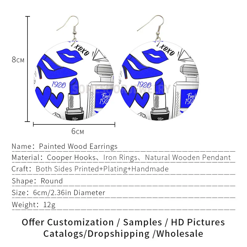 SOMESOOR Zeta Phi Beta 1920 Sweet African Wooden Drop Earrings Lady Heels Lipstick POP Art Printed Loops Dangle For Women Gifts