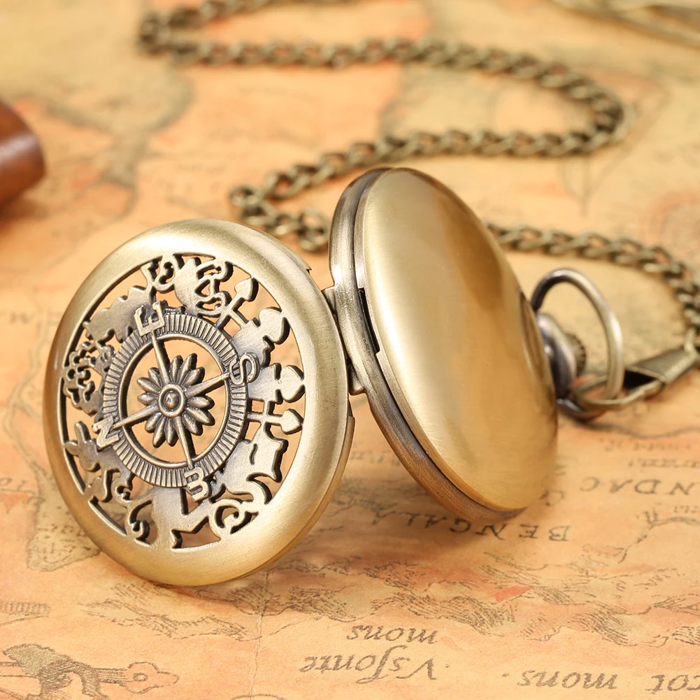 Compass Fashion Vintage Design Outdoor Activities Camping Hiking Portable Compass Pocket Watch with 30cm Hook Waist Chain Gifts