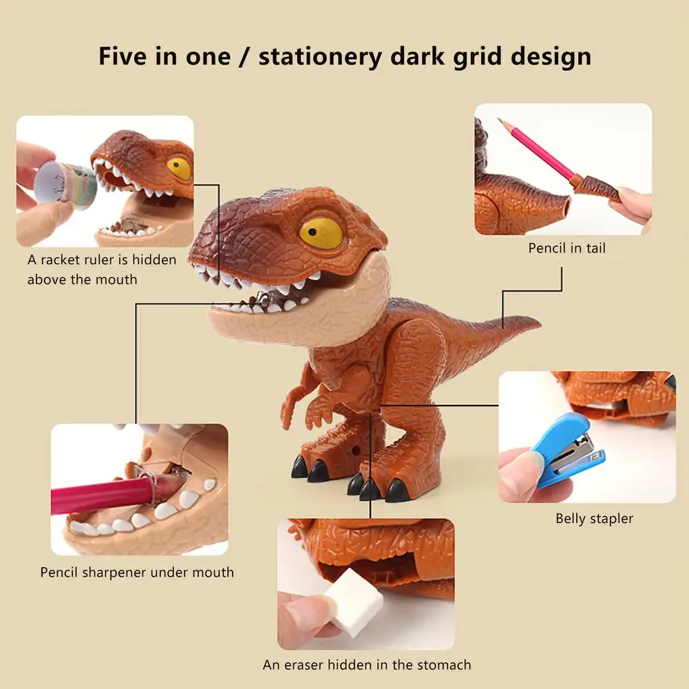 6pcs/set Dinosaur Stationery Set Eraser Ruler Pencil Sharpener Binding Machine For Students School Supplies Stationery Set Gift