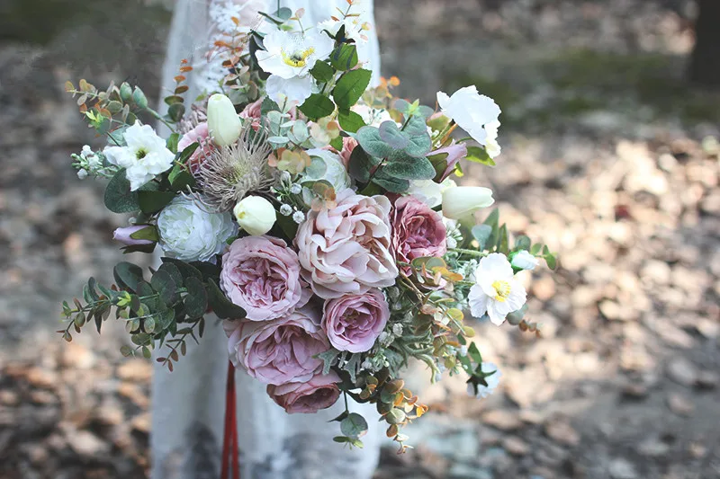 Janevini buquê de flores de casamento, rosa, novo buquê romântico de rosas de seda artificiais, acessórios de buquê de casamento, hortências, 2020