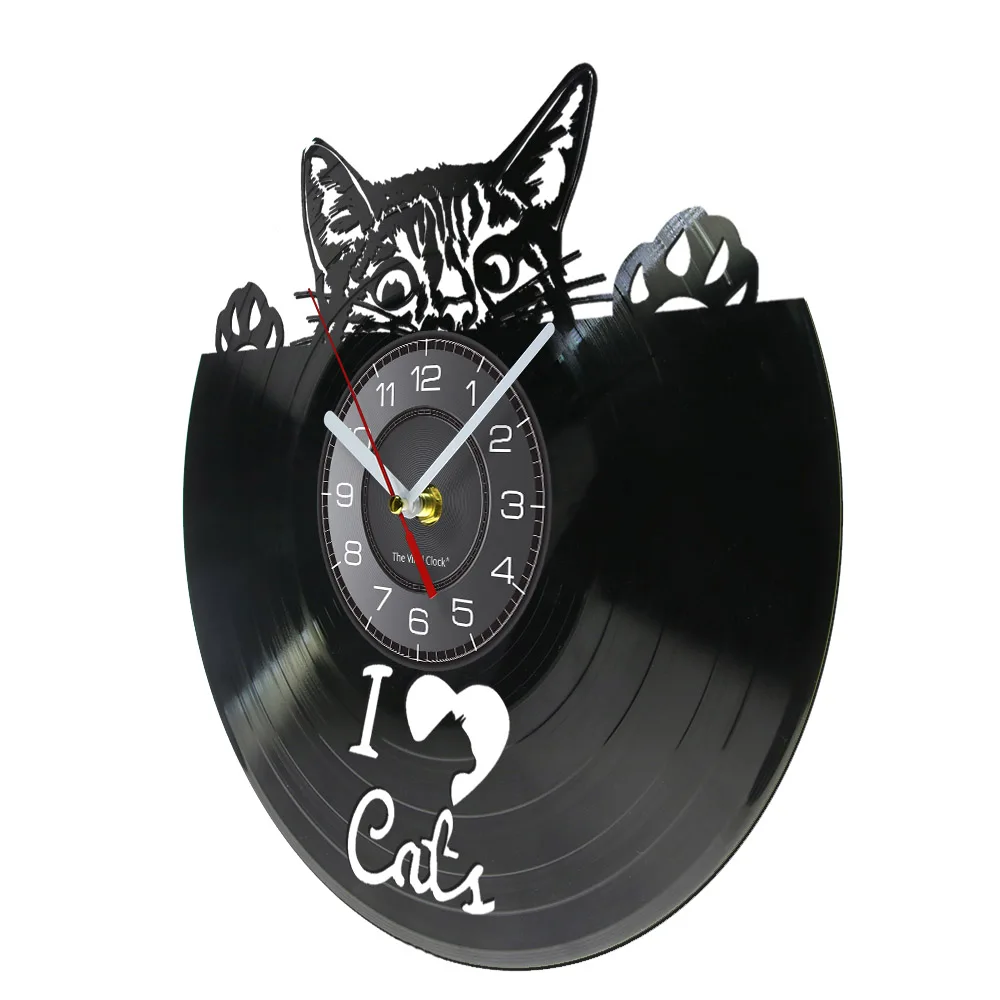 I Love Cute Peek Cats Vinyl LP Record Wall Clock I Love Peeking Cats Kitten Owner Home Decor Pet Kitty Silhouette Crafts Clock