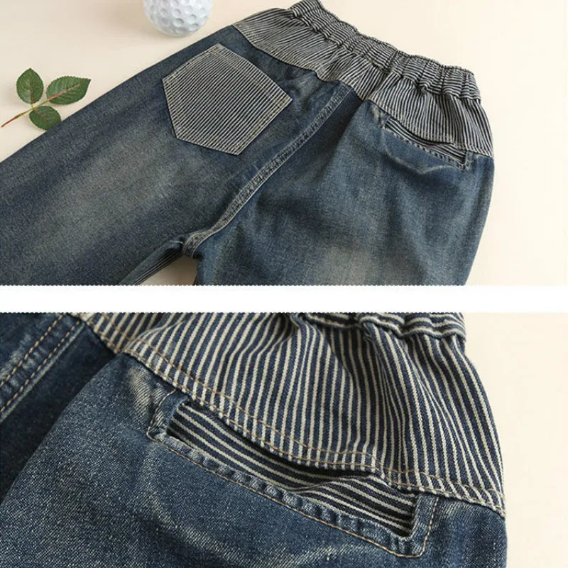 women jeans Striped Stitching Summer Jeans Artistic Loose Capri Harlan Pants Vintage Striated Jeans Woman Ankle-Length Pants