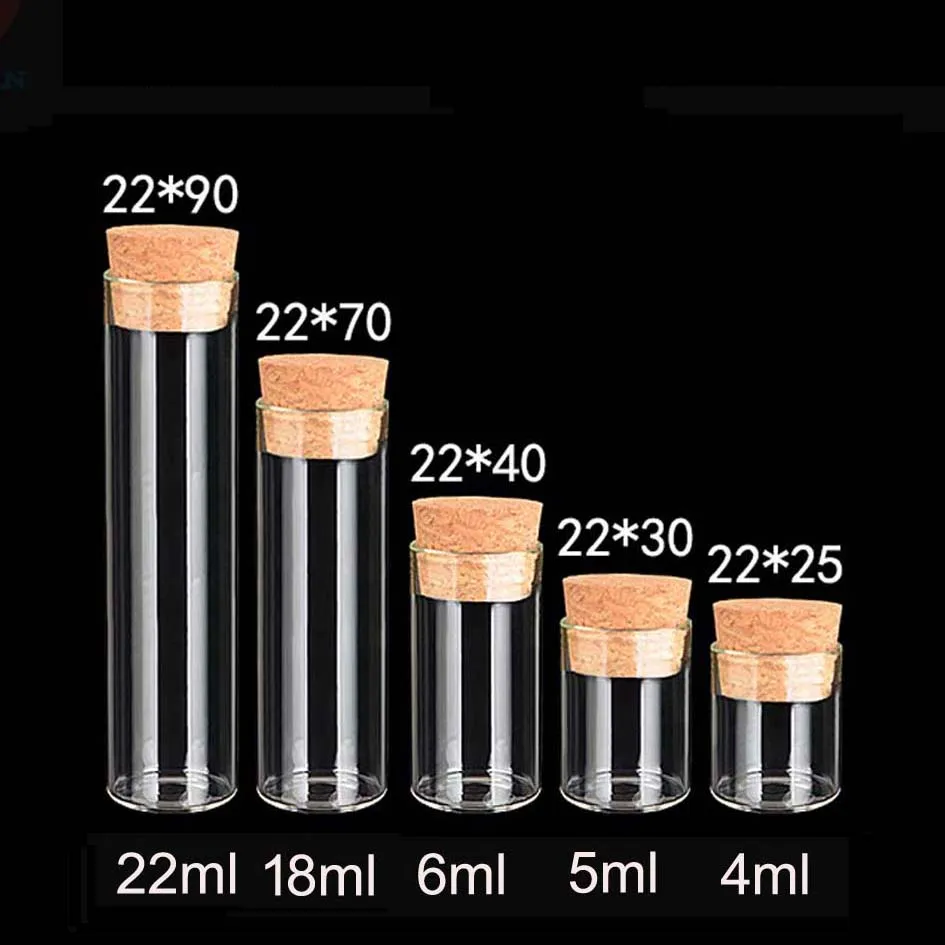 50pcs/lot  4ml 5ml 6ml 18ml 22ml tube Laboratory bottles diameter 22mm Wishing bottle,glass bottle vials for decoration