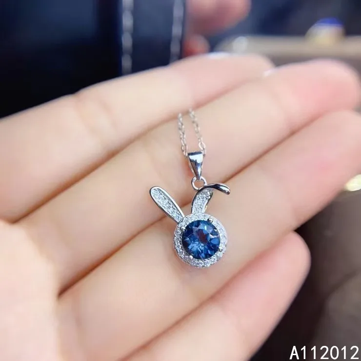 

KJJEAXCMY fine Jewelry 925 Sterling Silver Natural blue topaz Girl new classic Pendant Necklace Support Test Chinese style