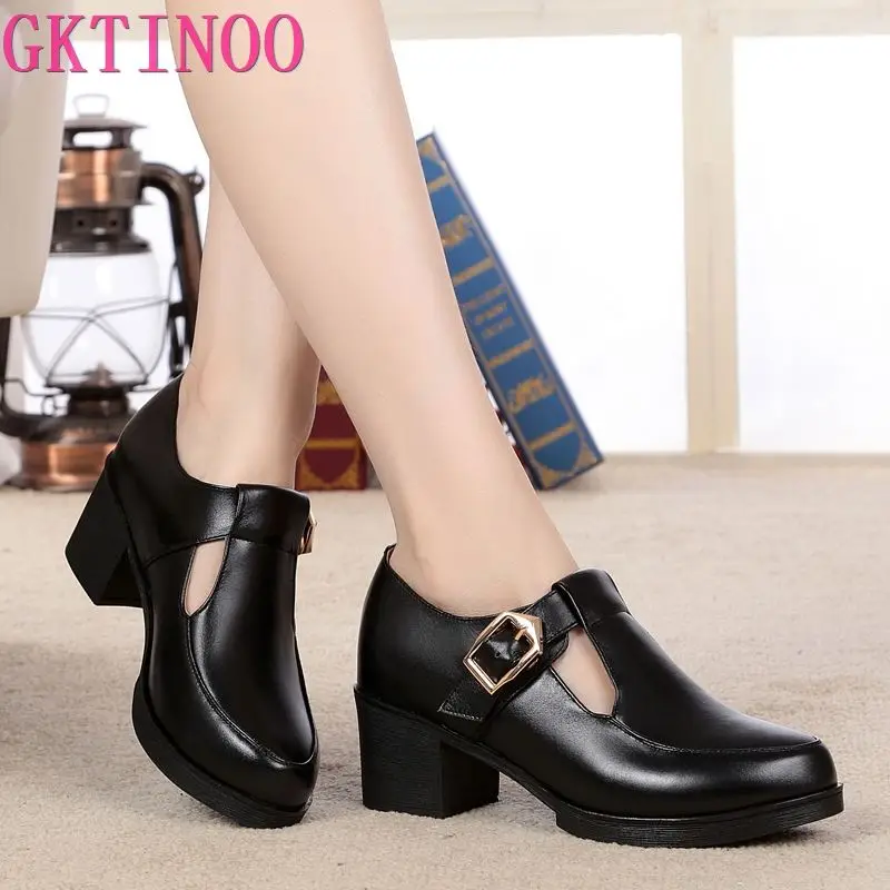 GKTINOO New 2024 Fashion Women Mary Janes High Heels For Ladies Work Shoes Platform Pumps Women Genuine Leather Shoes