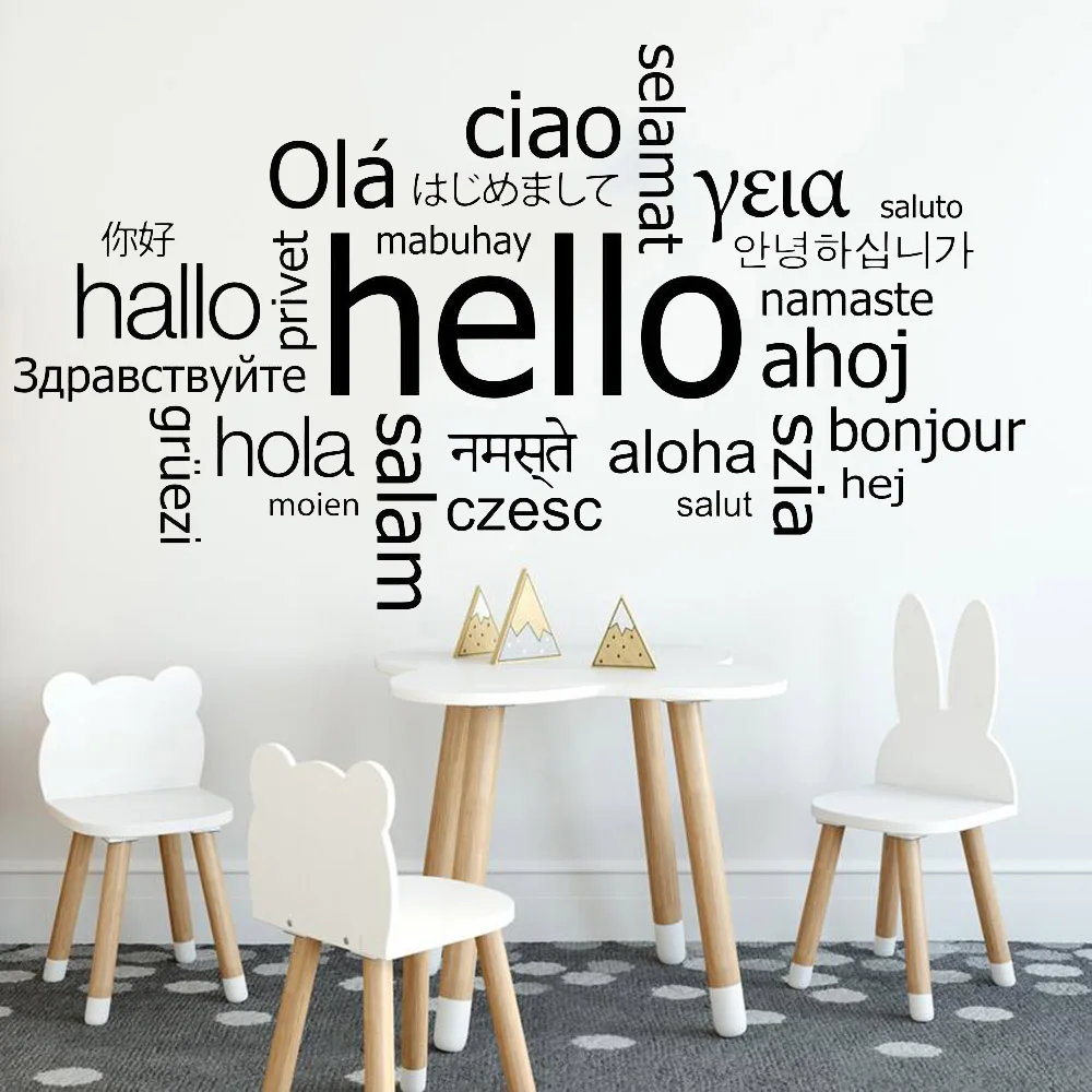 Hello In Different Languages Wall Decal Office Welcome Vinyl Wall Sticker Decor Living Room Classroom Decoration Art Mural W236