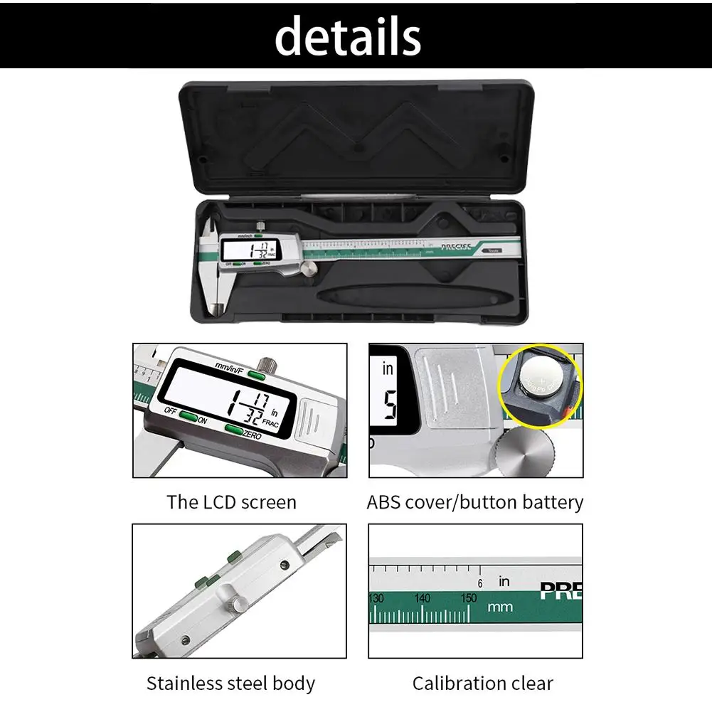 Imagem -04 - Digital Caliper Display Lcd mm Polegada Digital 0300 mm Precisão 0.02 mm Vernier Caliper Calibre Micrômetro Ferramenta de Medição Profissional
