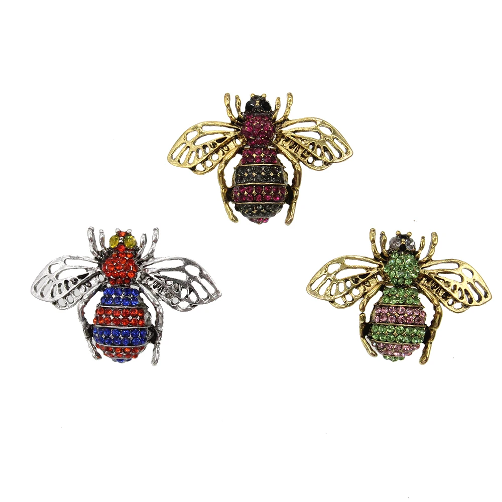 10PCS Mix Color Vintage Rhinestone Bumble Bee Brooches Honeybee Insect Bee Brooch Pin For Women