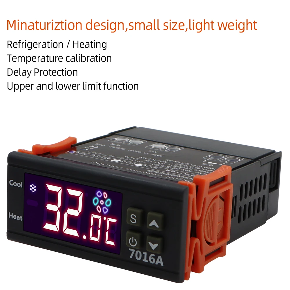 7016A Digital Temperature Controller 220V 30A with High-Power Temp Control Thermostat Heating Cooling NTC Sensor