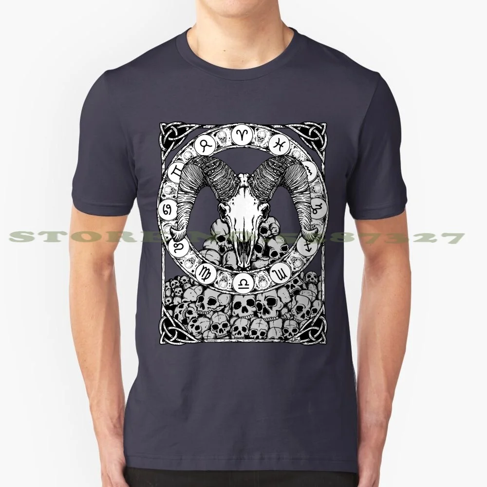 Zombstrology : Aries 100% Pure Cotton T-Shirt Astrology Horoscope Zodiac Zug March Spring Logo Sign Stars Zombies Skull Bones