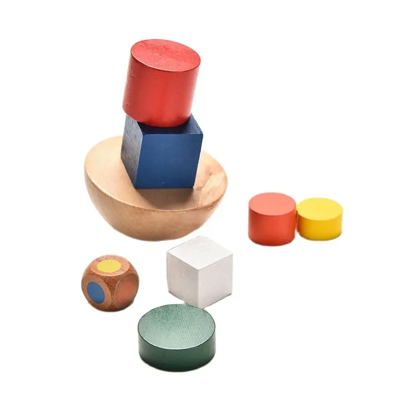 8PCS Wooden Geometric Blocks Kids Balancing Training Game Montessori Early Educational Fun Toys Children Baby Family Game Gifts