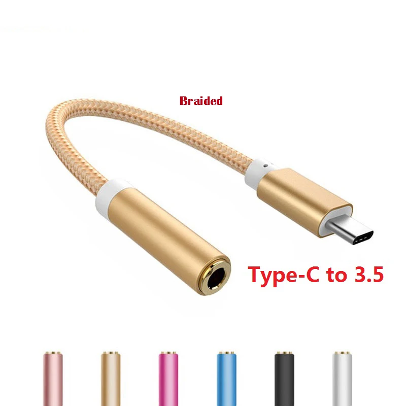 Braided CABLE อะแดปเตอร์ USB-C ประเภท C ถึง 3.5 มม.แจ็คสายหูฟังเสียงอะแดปเตอร์สายเคเบิล Aux สำหรับ Xiaomi Huawei สำหรับ...