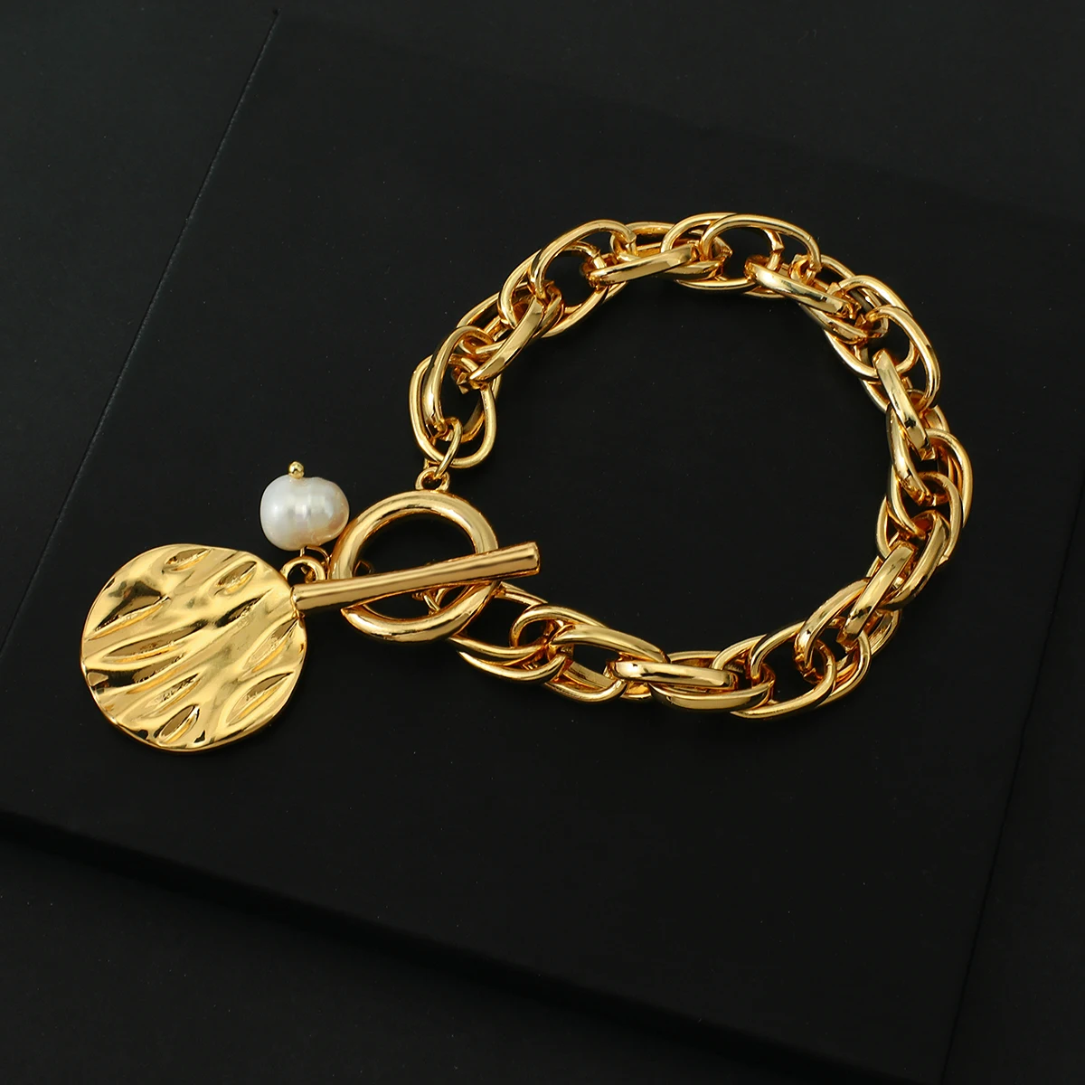 AENSOA 2024 Vintage Bracelets & Bangles Bohemian Chunky Chain Gold Color Charm Round Bracelet for Women Jewelry Bijoux Femme