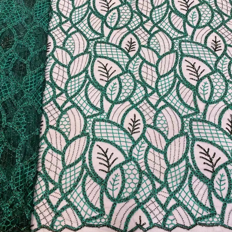 

Top Grade Embroidery Nigerian Heavy Handmade Beaded Lace French Sequins Fabric High Quality African Net Lace Fabrics TS9475