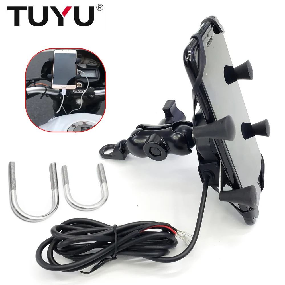 

TUYU 360 Degree Rotation Motorcycle 3.5-6 inch Cellphone Holder with USB Charger for GPS Electric Scooter Motorcycle Bicycle