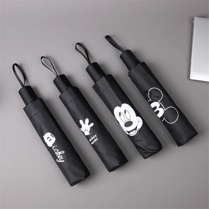 Disney Black Mickey Portable Folding Umbrellas Rain For Men Women Black Coating Parasol   Walking travel gifts