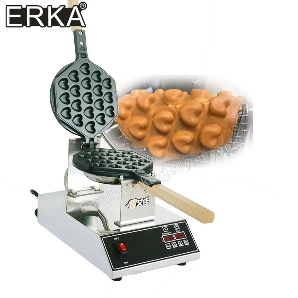 ERKA directly factory price  electric 110V 220V Non-stick bubble egg waffle machine of heart style puff cake oven