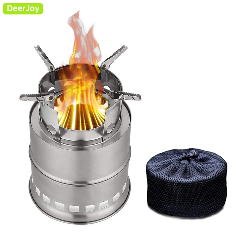 Portable Folding Windproof Wood Burning Stove Compact Stainless Steel Alcohol Stove Outdoor Camping Hiking Backpacking Picnic