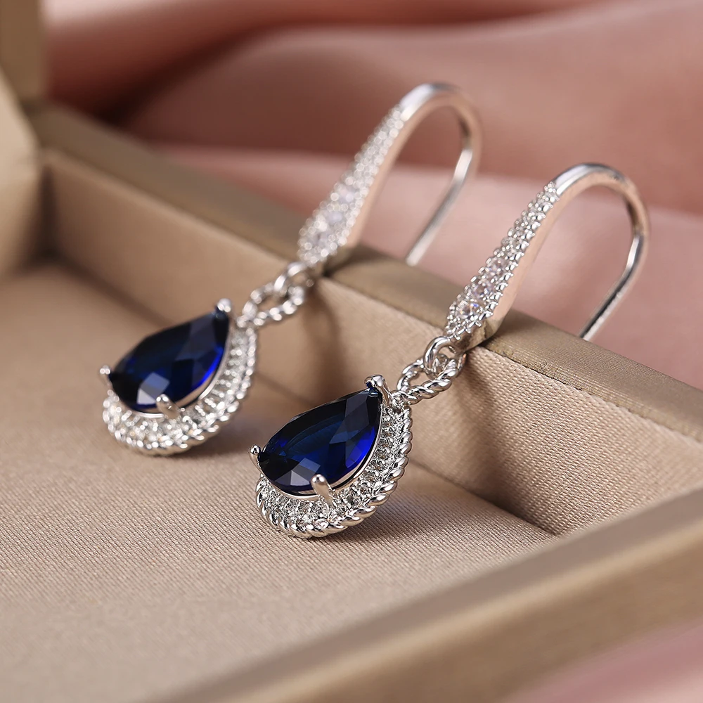 Huitan Elegant Blue Water Drop Shape Dangle Earring for Women Evening Party Delicate Wedding Anniversary Gift for Lover Earrings