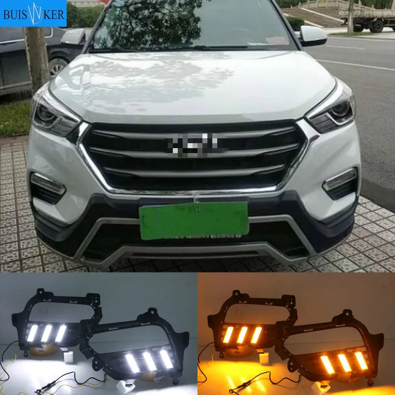 

1Pair For Hyundai Creta IX25 2017 2018 2019 2020 DRL LED Daytime Running Light Fog Lamp With Yellow Turn Signal Lamp