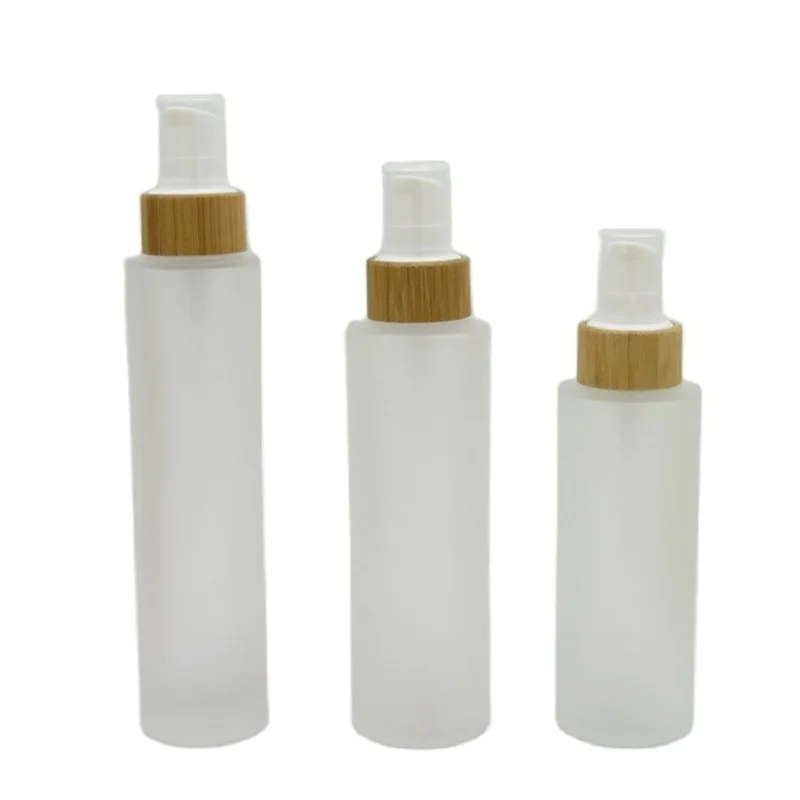 

100ML 120ML 150ML Frosted Glass Bottle with Bamboo Lotion Pump Beak Model Nozzle Empty Cosmetics Packing Bottles, 10Pcs/Lot .