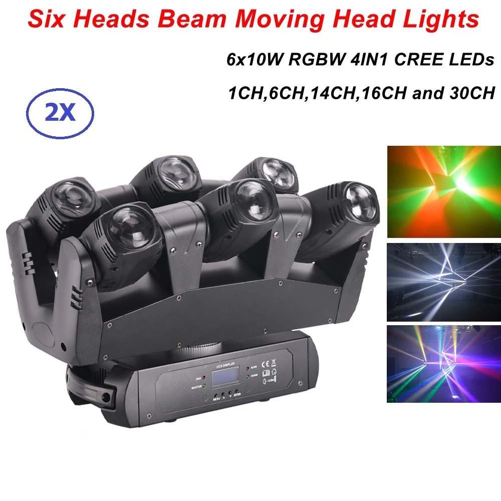 

6X10W RGBW LED Beam Moving Head Light 110W 4IN1 CREE LEDS Moving Head For Bar DJ Club Spot Stage Lighting Music Party Light KTV