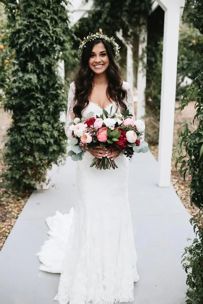 Vestido de encaje blanco de manga larga para novia, traje de novia con espalda abierta, línea A Simple, para playa y boda