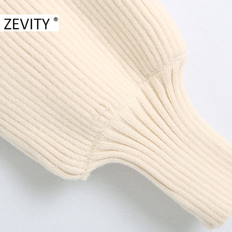 Zevity new women fashion turtleneck collar lantern sleeve knitting sweater female long sleeve casual sweaters chic tops S398